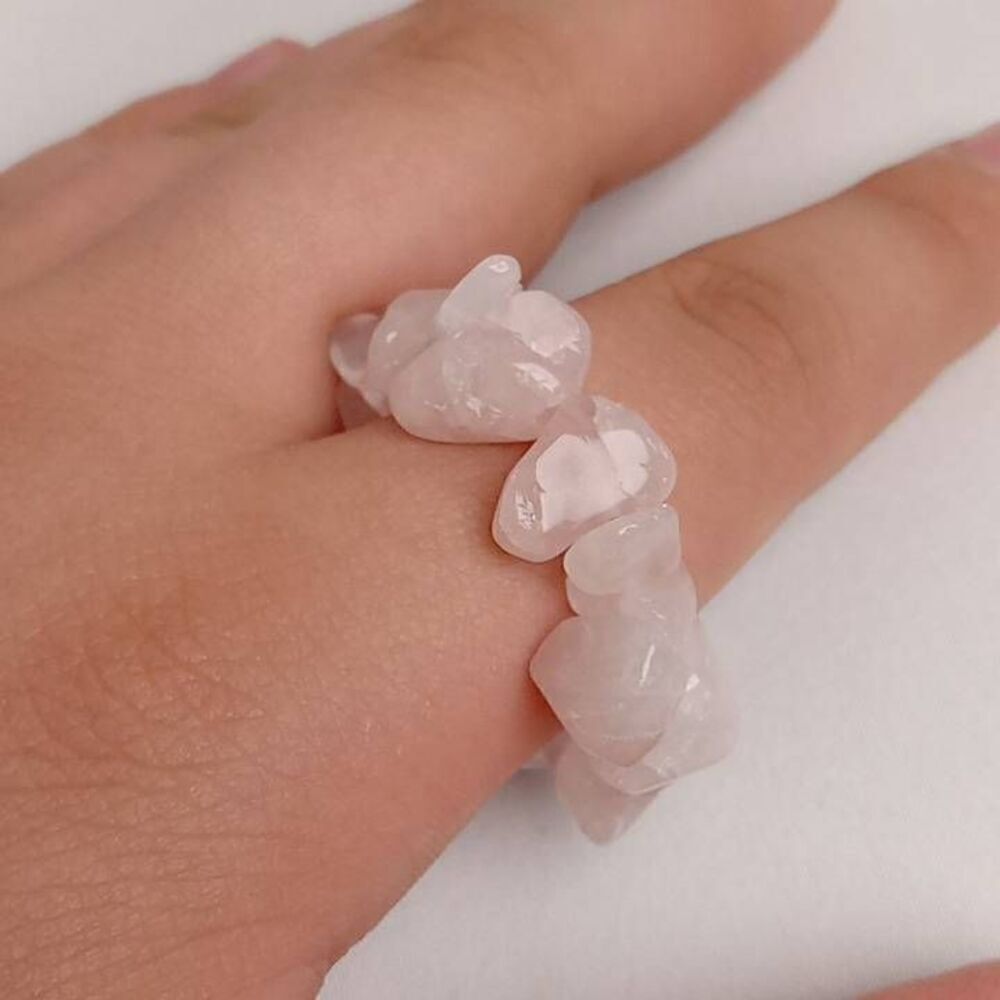 CLEARANCE Rose quartz stone chip ring size 8